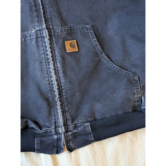 Carhartt Vintage 90s Faded Navy Hooded Thermal Lined Canvas Jacket J25MDT 2XLT - Picture 5 of 9